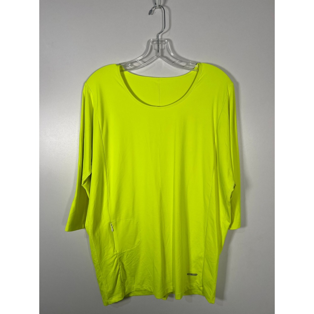 One Tooth Neon Yellow Lime Activewear‎ Top 3/4 Sleeve Zip Pocket  XL